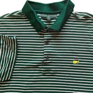 Masters Collection Pima Cotton Embroidered Golf Polo Shirt Mens XL Green Striped
